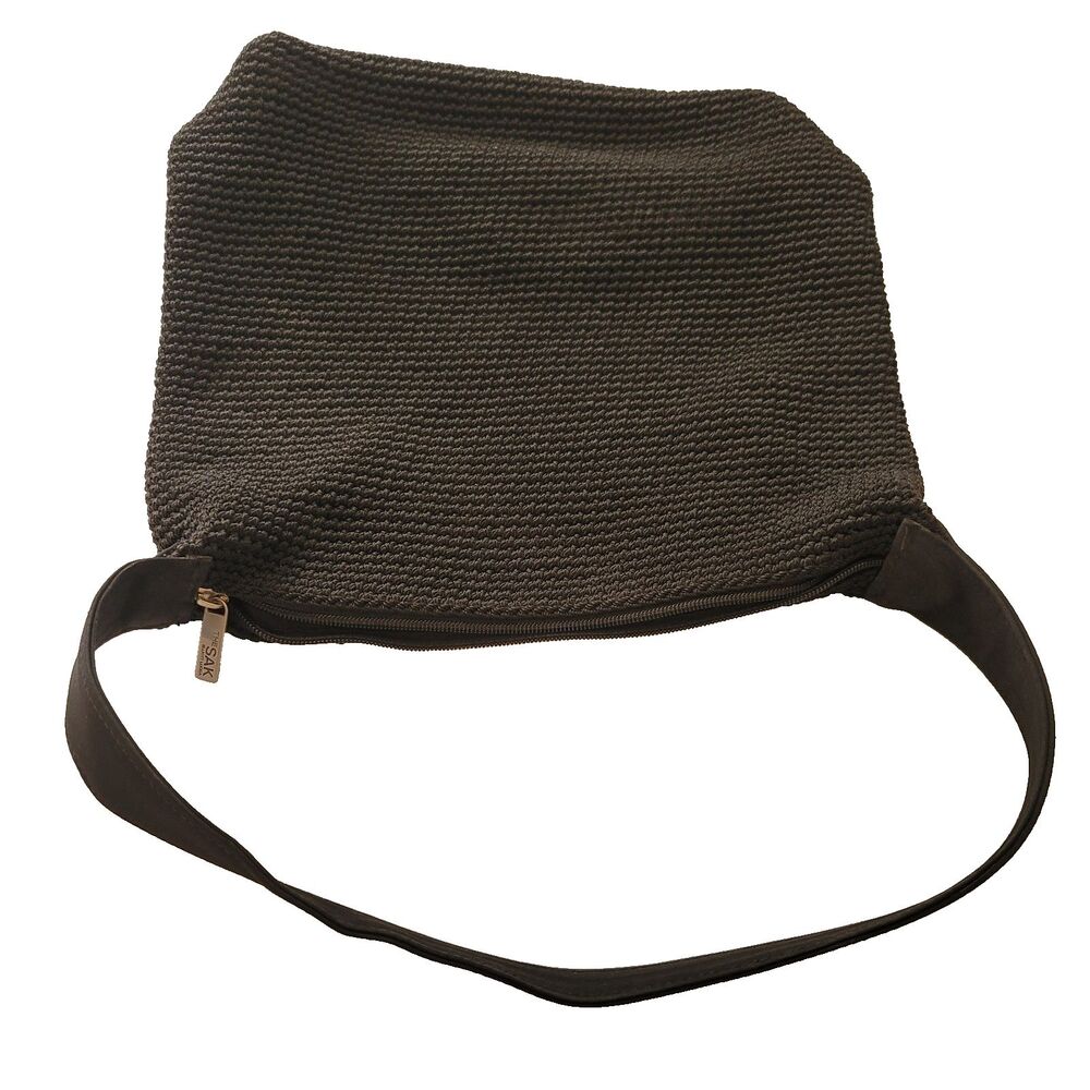 Vintage Crochet Knit Woven Shoulder Bag Purse Goth Boho Festival Black - Picture 2 of 8